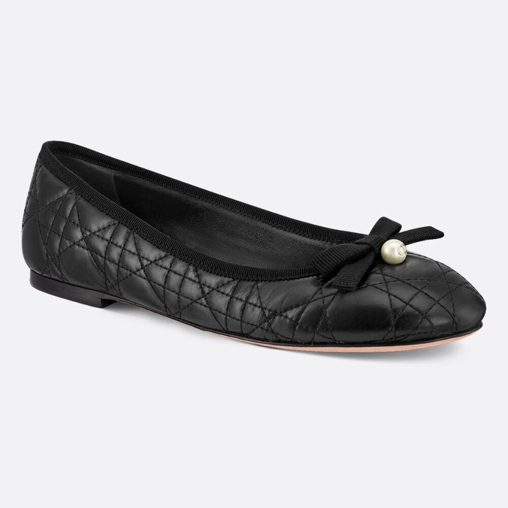 DIOR Cannage Quilted Calfskin Leather Flat Ballerina Ballet Bow Shoes
